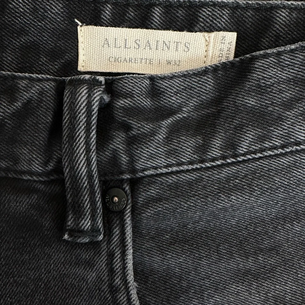 All Saints Cigarette Skinny Damaged Denim Cotton Black Jeans